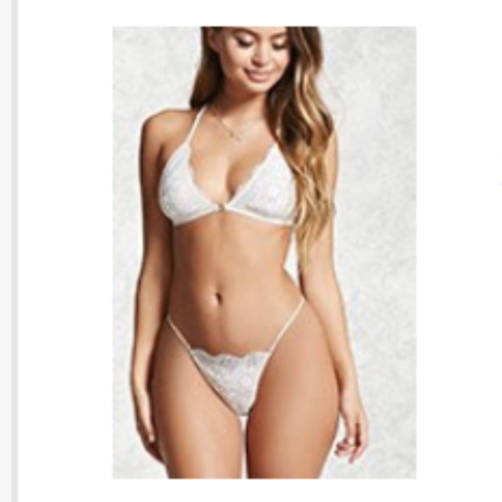 White lace bralette and panty set